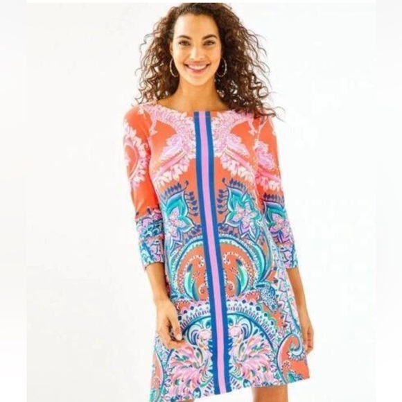 Lilly Pulitzer Tangerine Dream Orange Sophie UPF 50+ Boat Neck Dress Size xs - Picture 2 of 5